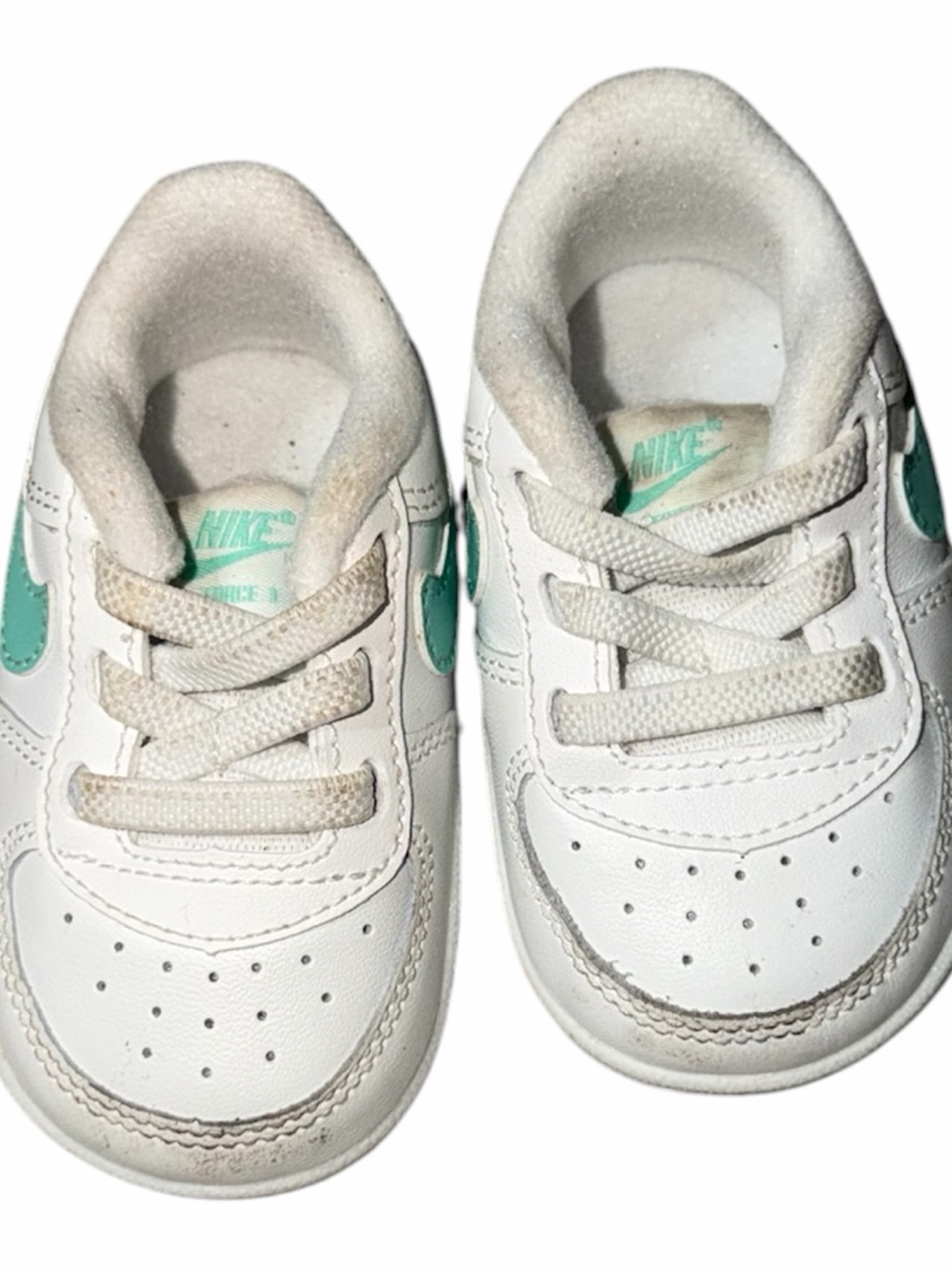 Nike Kids White Sneakers with Teal Swoosh